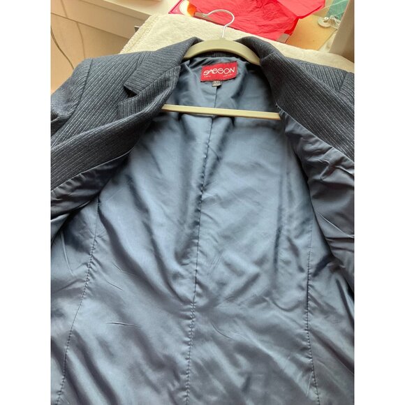 Vintage Sz Medium Sasson Pinstripe Blazer Navy Single Button Wool Bl Minimalist - Picture 8 of 12